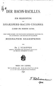 Cover of: Der Bacon-bacillus.: Zur beleuchtung des Shakspere-Baconunsinns älteren und neuesten datums.