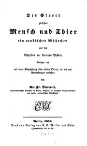 Cover of: Der streit zwischen mensch und thier by Ikhwān al-Ṣafāʼ.