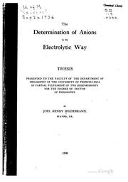 Cover of: determination of anions in the electrolytic way ...