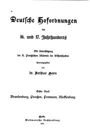 Cover of: Deutsche hofordnungen des 16. und 17. jahrhunderts by Arthur Kern
