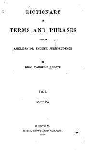 Cover of Dictionary of terms and phrases used in American or English jurisprudence