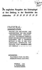 Cover of: englischen ausgaben des Eulenspiegel und ihre stellung in der geschichte des volksbuches ...