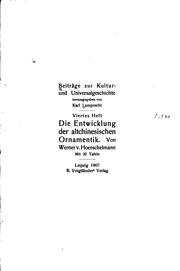 Cover of: Die entwicklung der altchinesischen ornamentik by Werner von Hoerschelmann