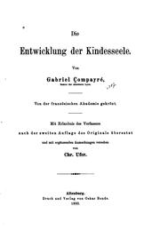 Cover of: Die Entwicklung der Kindesseele.