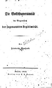 Cover of: Die volkssouverainität im gegensatz der sogenannten legitimatät.