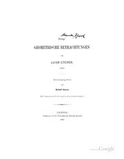 Cover of: Einige geometrische betrachtungen von Jacob Steiner (1826.)