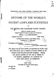 Cover of: Epitome of the world's patent laws and statistics by British and European patent agency, New York