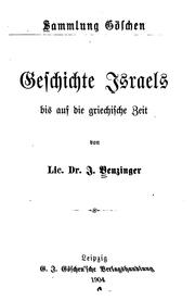 Cover of: Geschichte Israels bis auf die griechische zeit by Immanuel Benzinger