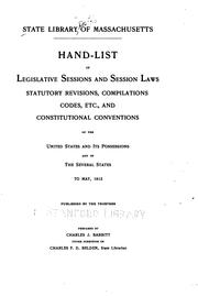 Cover of: Hand-list of legislative sessions and session laws by Massachusetts. State library, Boston
