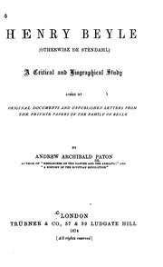 Cover of: Henry Beyle (otherwise de Stendahl) by Andrew Archibald Paton