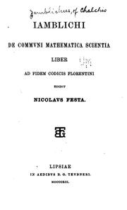 Cover of: De commvni mathematica scientia liber by Iamblichus