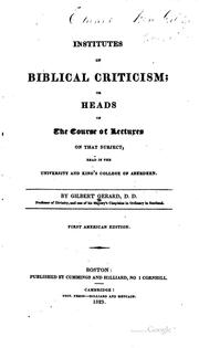 Cover of: Institutes of Biblical criticism by Gilbert Gerard