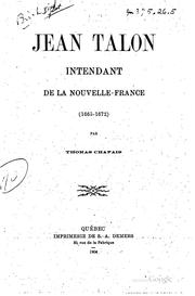 Cover of: Jean Talon, intendant de la Nouvelle-France (1665-1672) by Chapais, Thomas
