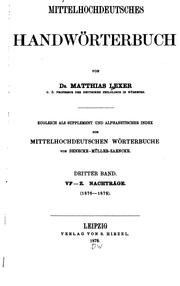 Cover of: Mittelhochdeutsches handw{uml}orterbuch