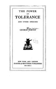 Cover of: The power of tolerance: and other speeches.