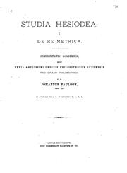 Cover of: Studia Hesiodea.: I. De re metrica ...