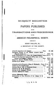 Cover of: Subject register of papers published in the Transactions and Proceedings of the American Philosophical Society.