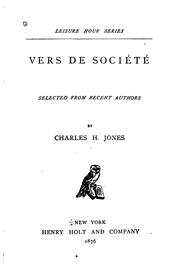 Cover of: Vers de société by Jones, Charles H.