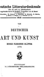 Cover of: Von deutscher art und kunst.: Einige fliegende blätter (1773).