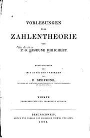 Cover of: Vorlesungen über zahlentheorie by Peter Gustav Lejeune-Dirichlet