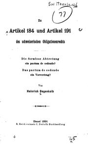 Cover of: Zu artikel 184 und artikel 191 des schweizerischen obligationenrechts.