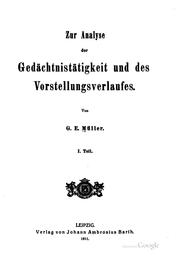 Cover of: Zur analyse der gedächtnistätigkeit und des vorstellungsverlaufes. by Georg Elias Müller