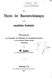 Cover of: Zur theorie der massenerscheinungen in der menschlichen gesellschaft ...