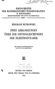 Cover of: Zwei abhandlungen über die grundgleichungen der elektrodynamik by Hermann Minkowski