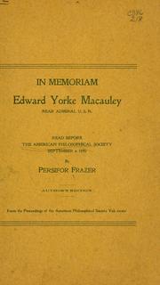 Cover of: In memoriam Edward Yorke Macauley, rear admiral, U. S. N.