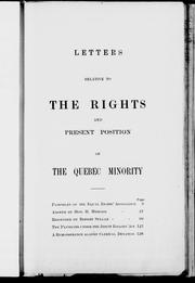 Cover of: Letters relative to the rights and present position of the Quebec minority