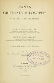 Cover of: Critical philosophy for English readers, by John P. Mahaffy and John H. Bernard.