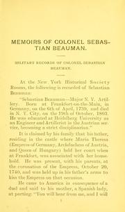 Cover of: Memoirs of Colonel Sebastian Beauman and his descendants by Fairchild, Mary Christina (Doll) Mrs