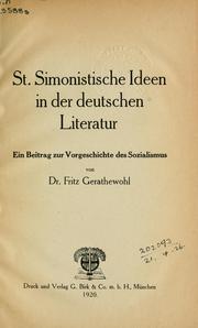 Cover of: St. Simonistische Ideen in der deutschen Literatur by Fritz Gerathewohl, Fritz Gerathewohl