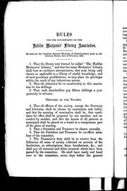 Cover of: Catalogue with the constitution and rules, and the act of incorporation of the Halifax Mechanics' Library: established October 17, 1831, incorporated by act of provincial legislature, April 18, 1831.