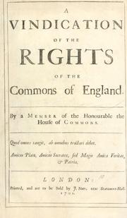 Cover of: vindication of the rights of the Commons of England