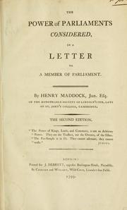 Cover of: power of Parliaments considered: in a letter to a member of Parliament