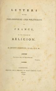 Cover of: Letters to the philosophers and politicians of France, on the subject of religion