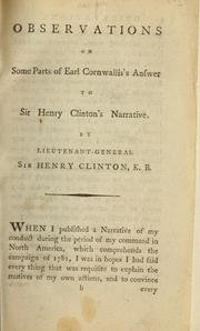 Cover of: Observations on some parts of the Answer of Earl Cornwallis to Sir Henry Clinton's Narrative.