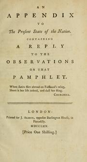 Cover of: appendix to The present state of the nation. Containing a reply to the Observations on that pamphlet.