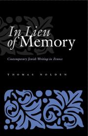 Cover of: In lieu of memory: contemporary Jewish writing in France