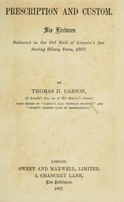 Cover of: Prescription and custom | Thomas H. Carson