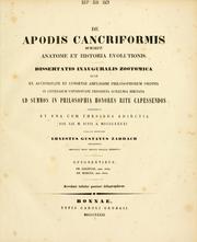 Cover of: De apodis cancriformis Schaeff.: Anatome et historia evolutionis; commentatio guam scripsit Ernestus Gustavus Zaddach.