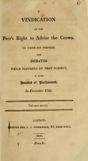 Cover of: A vindication of the peer