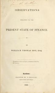 Cover of: Observations relative to the present state of finance