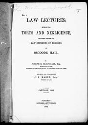 Cover of: Law lectures : subjects : torts and negligence by reported and published by J.P. Mabee.