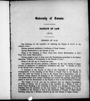 Cover of: University of Toronto, Faculty of Law, 1872, degree of LL.B. by University of Toronto. Faculty of Law.