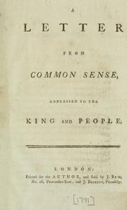 Cover of: letter from Common Sense, addressed to the King and people.