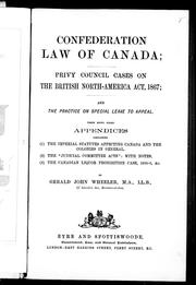 Cover of: Confederation law of Canada | 