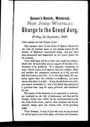 Cover of: Hon. Judge Würtele's charge to the Grand Jury, Friday, 1st September, 1893