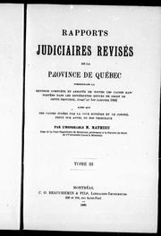 Cover of: Rapports judiciaires révisés de la province de Québec by M. Mathieu